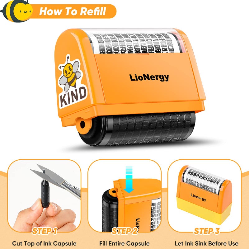 Lionergy Identity Protection Roller Stamp LioNergy Extra Large Roller Identity Theft Prevention Security Stamp with 3 Refills  10PCS Personalise Vinyl Waterproof Stickers -Orange Yellow - Image 4